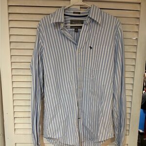 Abercrombie & Fitch Light Blue and White Striped Shirt